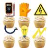 18pcs Gold Glitter Tools Dessert Cupcake Topper Power Electrician Lineman Theme Decor Supplies Boy Man Happy Birthday Party Decorations view 1