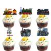 18pcs Black Glitter Dessert Cupcake Topper Transportation Train Railroad Crossing Theme Decor Supplies Baby Shower Children Boy Girl Happy Birthday Party Decorations view 1