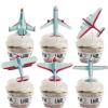 18pcs Blue Glitter Dessert Cupcake Topper Transportation Airplane Air Force Theme Decor Supplies Baby Shower Children Boy Girl Happy Birthday Party Decorations view 1