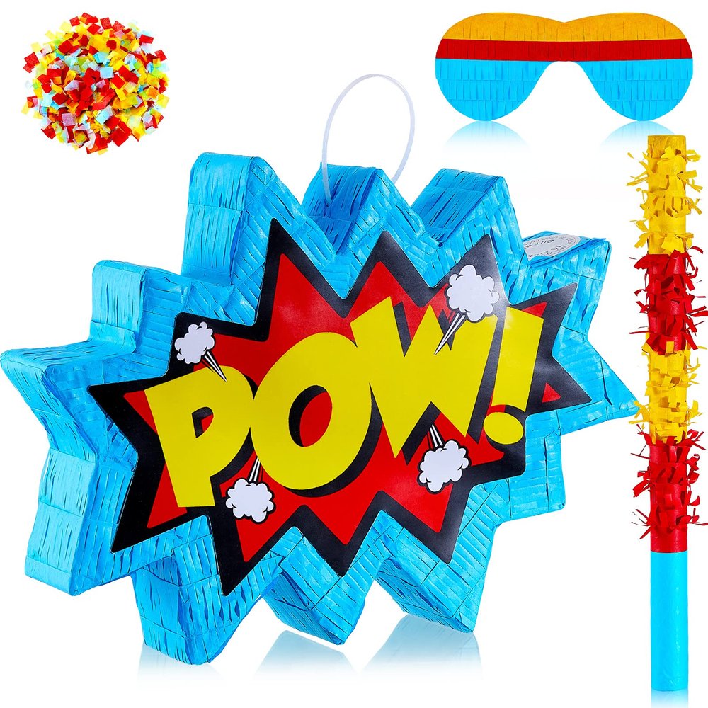 Comic Book Pop Piata for Birthday Party Colorful Piata with Stick, Blindfold, Confetti for Adults Birthday Baby Shower Party Supplies