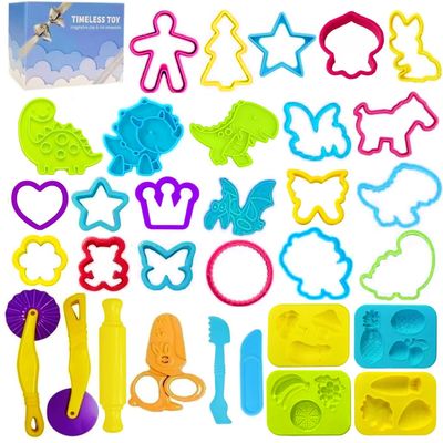 Dough Tools Play for Kids-Dough Accessories Molds Dinosaur Fruit Roller Cutter Scissor and Storage Box, Party Favors Set for Age 3+