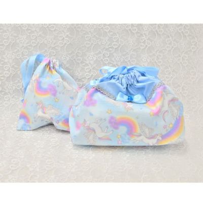 Hanaka Princess Bento & Cup Bag Set, Sky Blue Unicorn