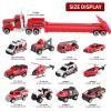 Oriate Fire Truck Vehicle Toys with Flatbed Trailer & Various Traffic Road Signs, Diecast Firetruck for 3 4 5 6 7 Year Old Boys Girls, Ambulance, Helicopter, Fire Rescue Theme Stickers view 4
