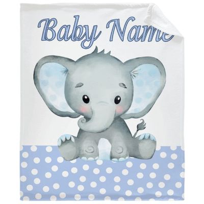 Atthadassi Cute Elephant Custom Personalised Baby Boy and Girl Name Blankets, Flannel Fleece Blankets 40"x50" for Kids