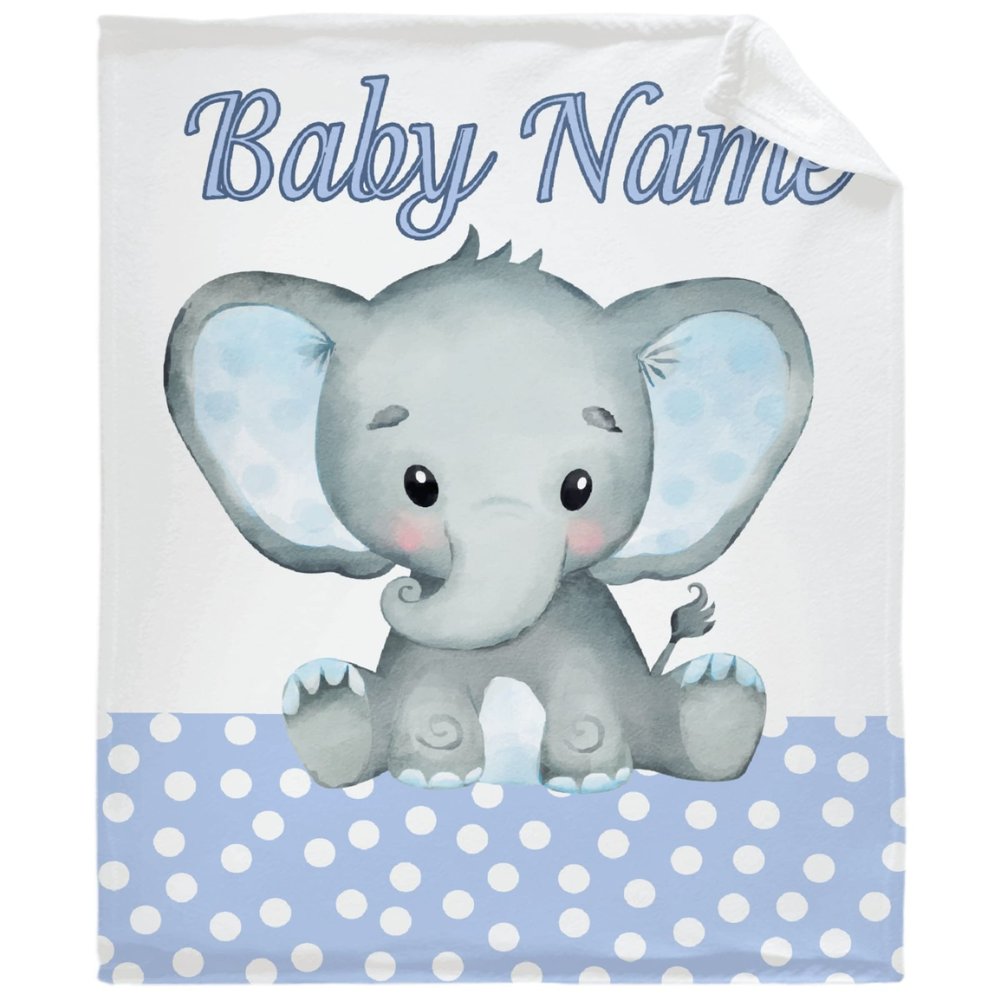 Atthadassi Cute Elephant Custom Personalised Baby Boy and Girl Name Blankets, Flannel Fleece Blankets 40"x50" for Kids