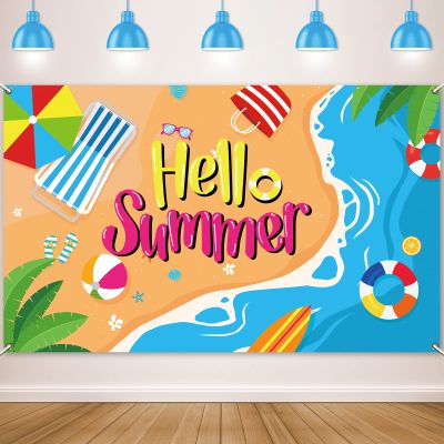 Beach Backdrop Decorations Hawaiian Pool Party Banner Pool Surfboard Background for Birthday Summer Themed Party Supplies Favors Colorful