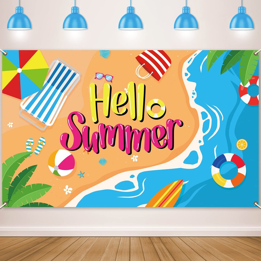 Beach Backdrop Decorations Hawaiian Pool Party Banner Pool Surfboard Background for Birthday Summer Themed Party Supplies Favors Colorful