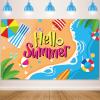 Beach Backdrop Decorations Hawaiian Pool Party Banner Pool Surfboard Background for Birthday Summer Themed Party Supplies Favors Colorful view 1