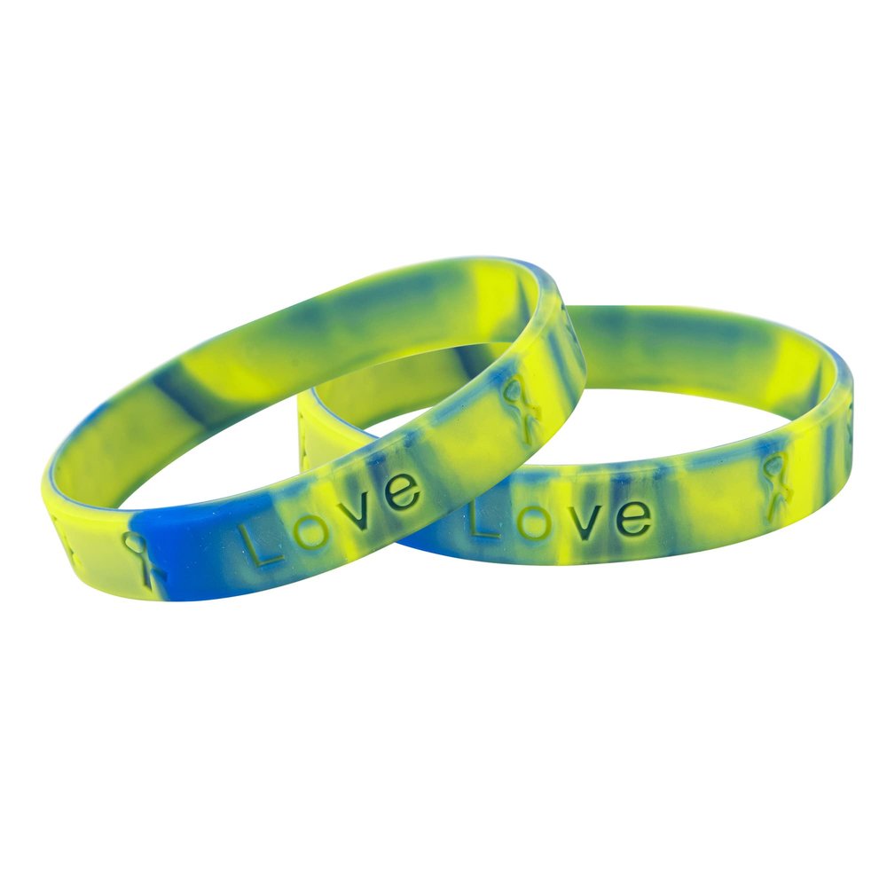 100 Pack Blue & Yellow Silicone Wristband Bracelets - Blue & Yellow Ribbon Awareness Bracelets for Support Ukraine Conflict & Down Syndrome Awareness  Perfect for Fundraisers