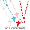 Needzo Plastic Bulk Rosaries with Rosebud Shaped Beads, Colorful Cross Prayer Bead Necklaces (Pack of 100) view 3