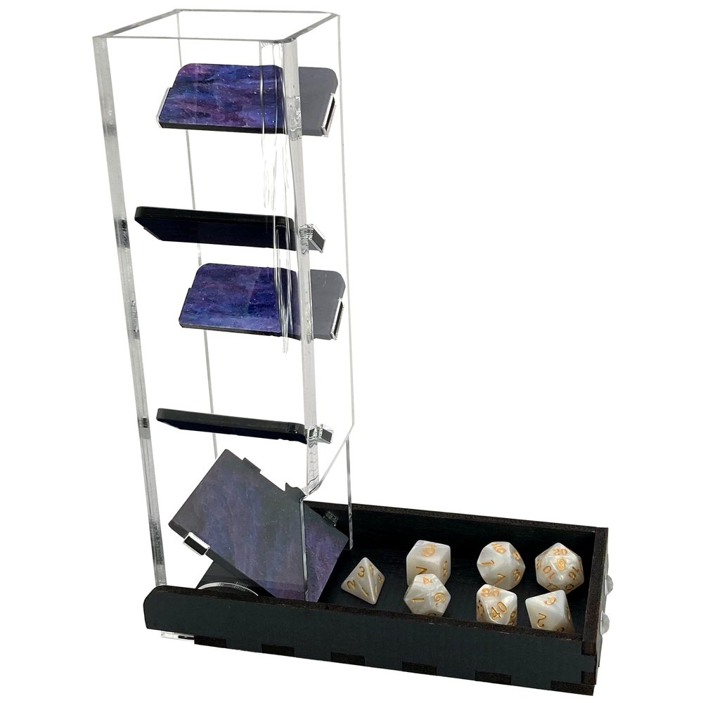 C4Labs 10" Tall Dice Tower & Basic Tray - Colour Lux Pearl - Color Options - Lagoon (Purple/Blue Glitter)
