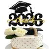 1 Pack Class of 2026 Cake Topper Glitter Congrats Grad Cap 2026 Graduation Cake Pick for 2026 Graduation Theme High School Boys Girls Graduate Party Cake Decorations Supplies Black Gold view 1