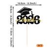 1 Pack Class of 2026 Cake Topper Glitter Congrats Grad Cap 2026 Graduation Cake Pick for 2026 Graduation Theme High School Boys Girls Graduate Party Cake Decorations Supplies Black Gold view 2