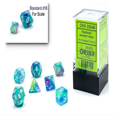 Chessex Dice Set 10mm Festive Waterlily/White Polyhedral Dice Set Dungeons and Dragons D&D DND TTRPG Dice Includes 7 Dice - D4 D6 D8 D10 D12 D20 D%,CHX20546