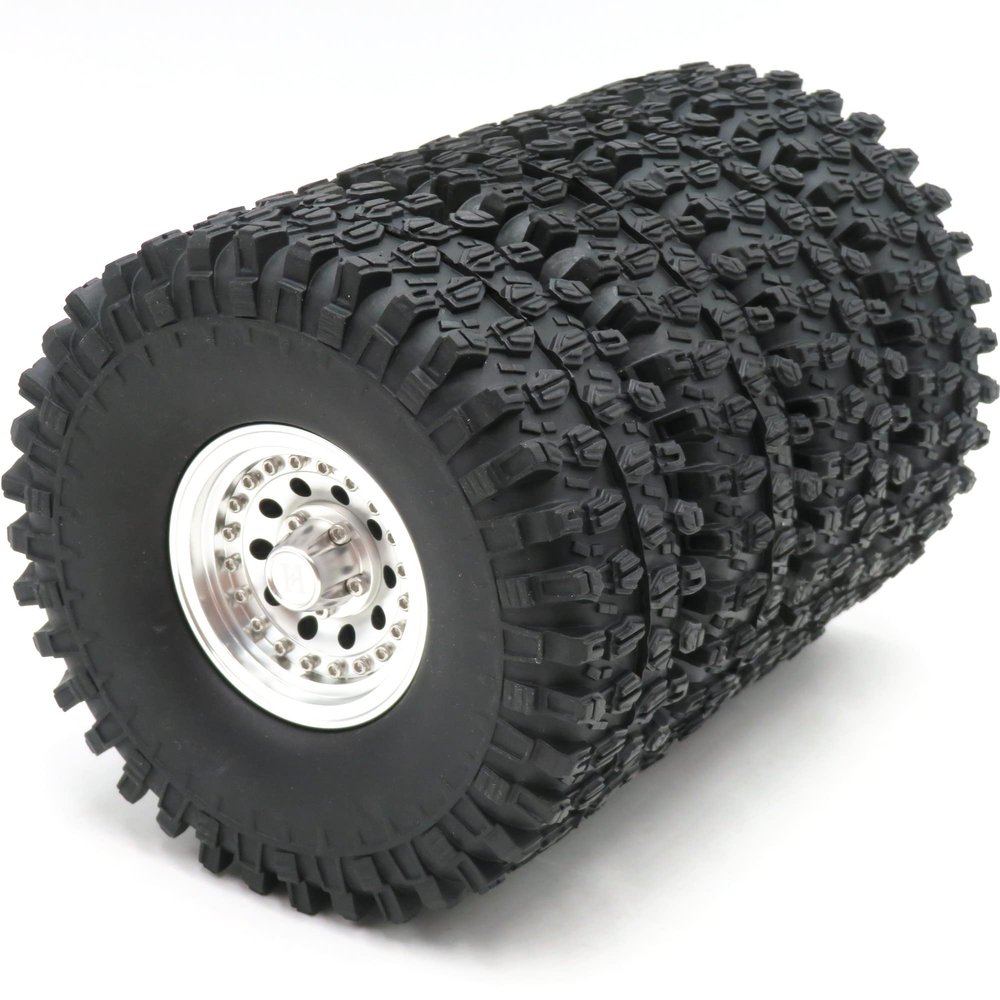 4pcs 1.9 Beadlock Wheels and Tires Height 120mm Tyre & Aluminum Rims with Heavy Metal Rings for 1/10 RC Mud Crawler Truck SCX10 TRX4 CC01, HS700651