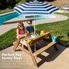 Best Choice Products Kids 3-in-1 Sand & Water Table, Wood Outdoor Convertible Picnic Table w/Umbrella, 2 Trays, Removable Top, 220lb Capacity Per Bench - Navy view 4