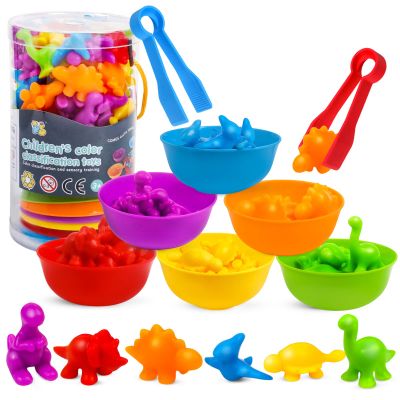 USATDD Counting Dinosaur Toys Matching Color Sorting Stacking Games with Bowls Preschool Learning Activities for Educational Sensory Montessori STEM Toy Sets Gift for Toddlers Kids Boys Girls Aged 3+
