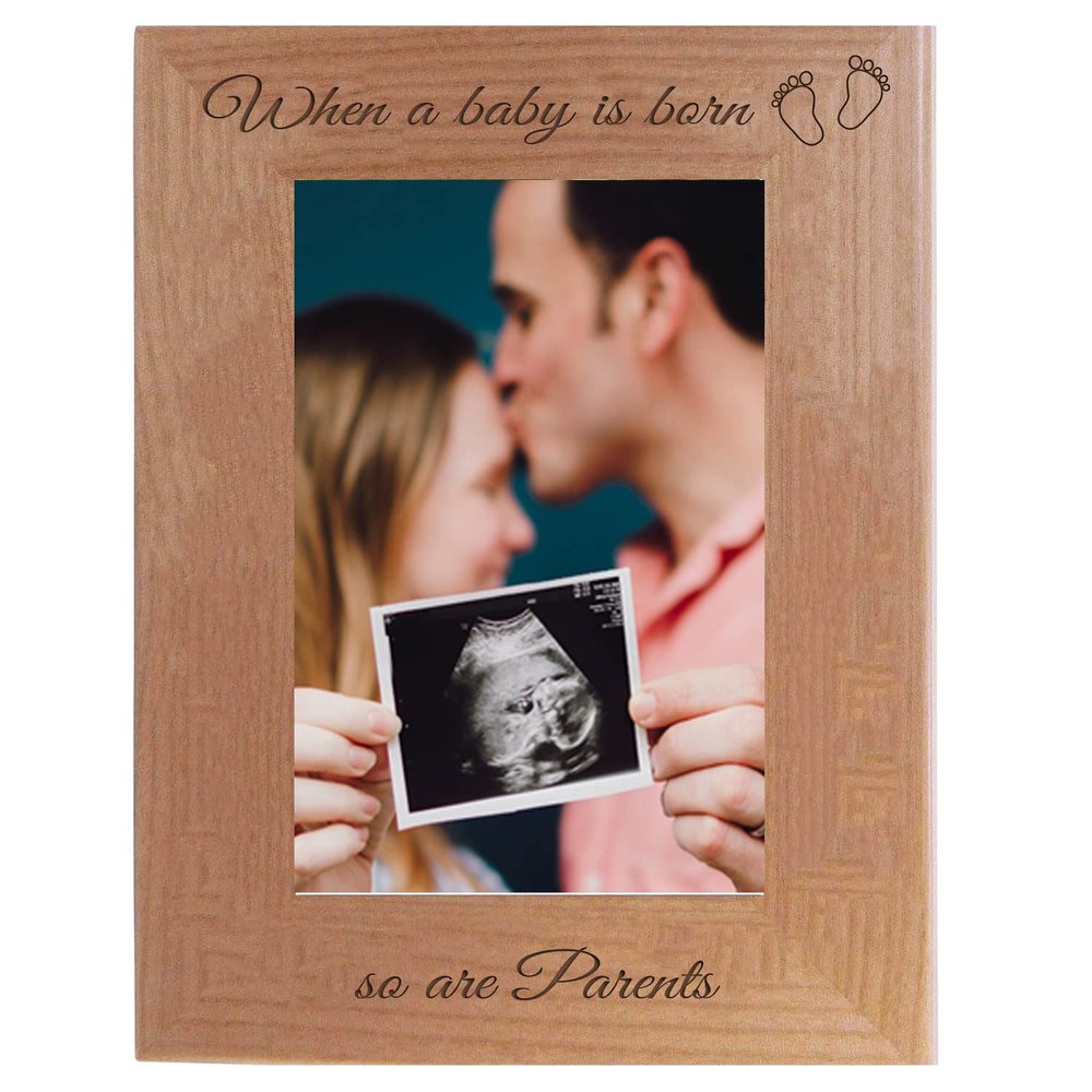 CustomGiftsNow When a Baby is Born so are Parents - Laser Engraved Natural Alder Wood Hanging/Tabletop Picture Memory Family Group New Baby Child Photo Wooden Frame (5x7-inch Vertical)