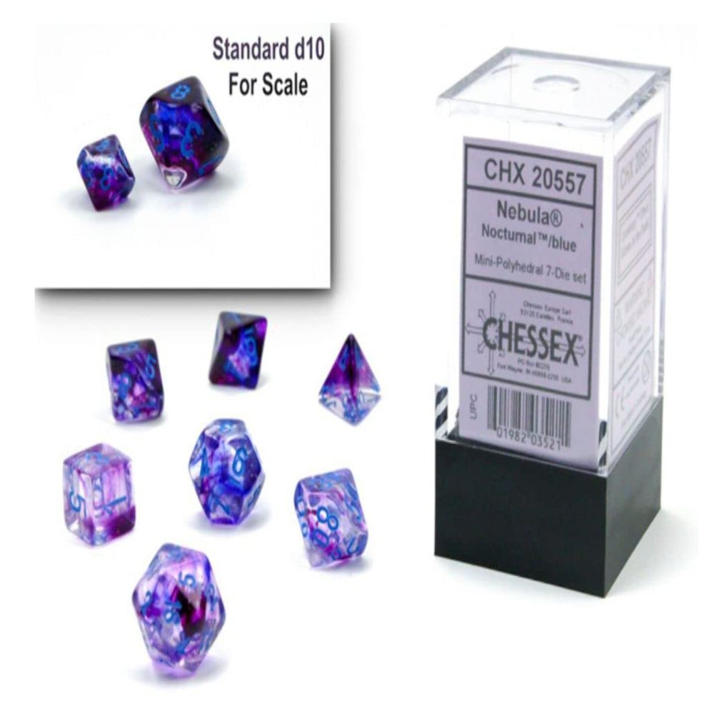 Chessex Dice Set 10mm Nebula Nocturnal/Blue Luminary Polyhedral Dice Set Dungeons and Dragons D&D DND TTRPG Dice Includes 7 Dice - D4 D6 D8 D10 D12 D20 D% (CHX20557)