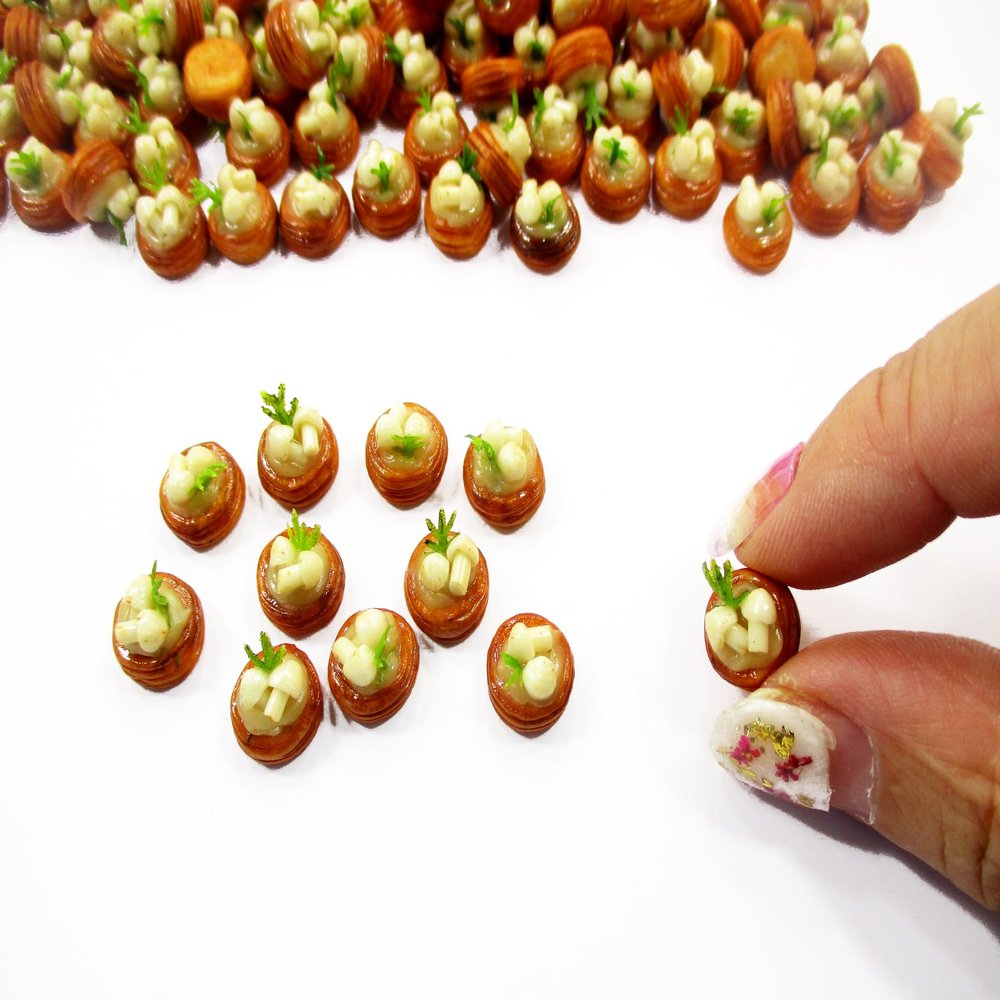 Lot 50 Loose Mushroom Puff Pie Dollhouse Miniatures Food Bakery Charms 16225