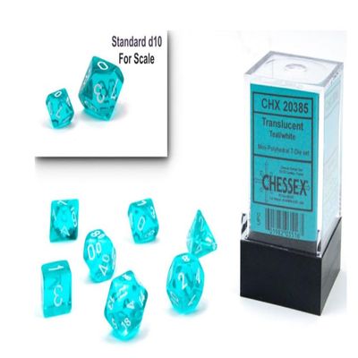 Chessex 10mm Translucent Teal & White Polyhedral Dice Set Compatible with Dungeons & Dragons (D&D), Pathfinder & Other TTRPGs Includes 7 Dice: D4, D6, D8, D10, D12, D20 & D%