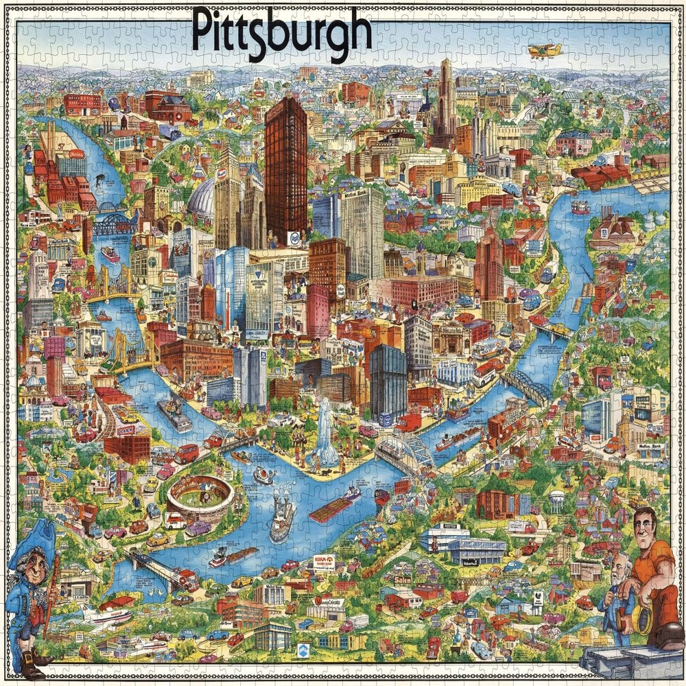 1000 Piece Adult Jigsaw Puzzle | 1978 map of Pittsburgh Pennsylvania | Pittsburgh Puzzle Map