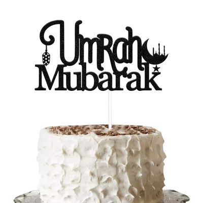 Umrah Mubarak Cake Topper - Muslim Islam Eid Festival Cake Decorations - Ramadan Mubarak Cake Topper, Happy Eid Cake Decorations - Black Glitter