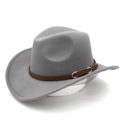 Kids Boys Girls Western Cowboy Hat Cowgirl Cap with Brown Belt Decorations for Halloween Birthday Party Cosplay (Gray)