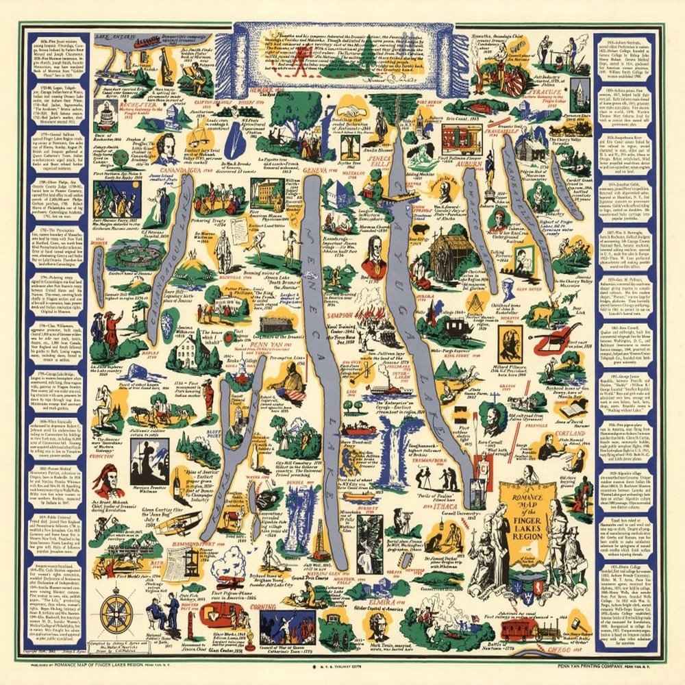 1000 Piece Finger Lakes Puzzle for Adults | 1962 map of Finger Lakes Region - Central New York