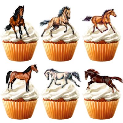 18pcs Brown Glitter Dessert Cupcake Topper Horse Race Theme Decor Supplies Baby Shower Happy Birthday Party Decorations