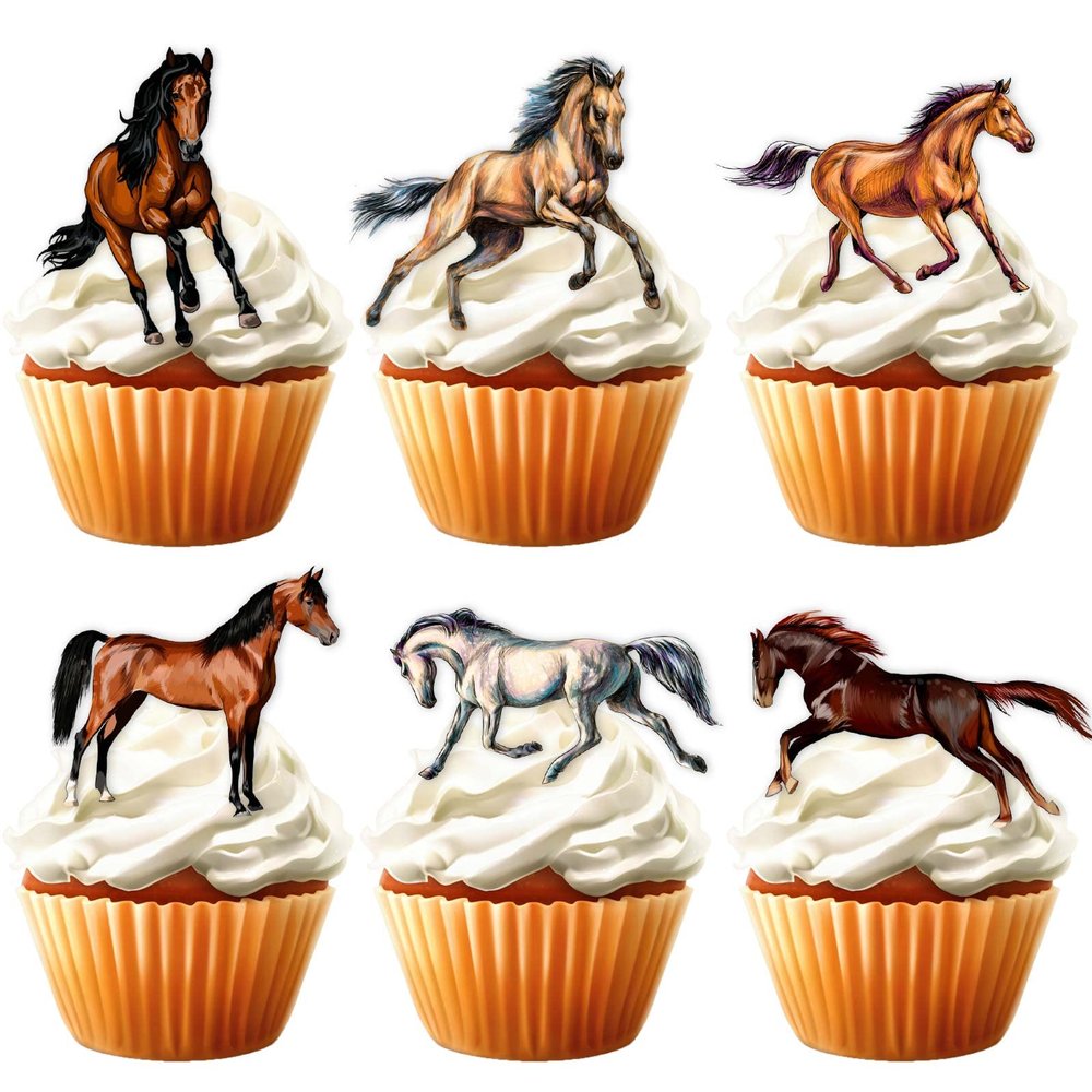 18pcs Brown Glitter Dessert Cupcake Topper Horse Race Theme Decor Supplies Baby Shower Happy Birthday Party Decorations