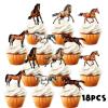 18pcs Brown Glitter Dessert Cupcake Topper Horse Race Theme Decor Supplies Baby Shower Happy Birthday Party Decorations view 3