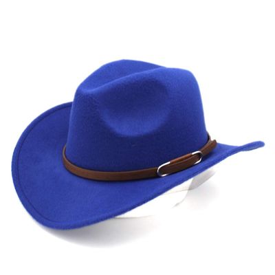 Kids Boys Girls Western Cowboy Hat Cowgirl Cap with Brown Belt Decorations for Halloween Birthday Party Cosplay (Blue), 8 Years