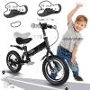 bikeboy Balance Bike 14 Inches, Dual Use Kids Bike for 2-6 Years Old, Shock Absorbers, Fenders, Pedals, Auxiliary Wheels, Black view 4