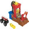 Hot Wheels Monster Trucks Playset & Toy Truck, Arena Smashers 5-Alarm Fire Crash Challenge, 1:64 Scale Firetruck & Crushable Car view 1