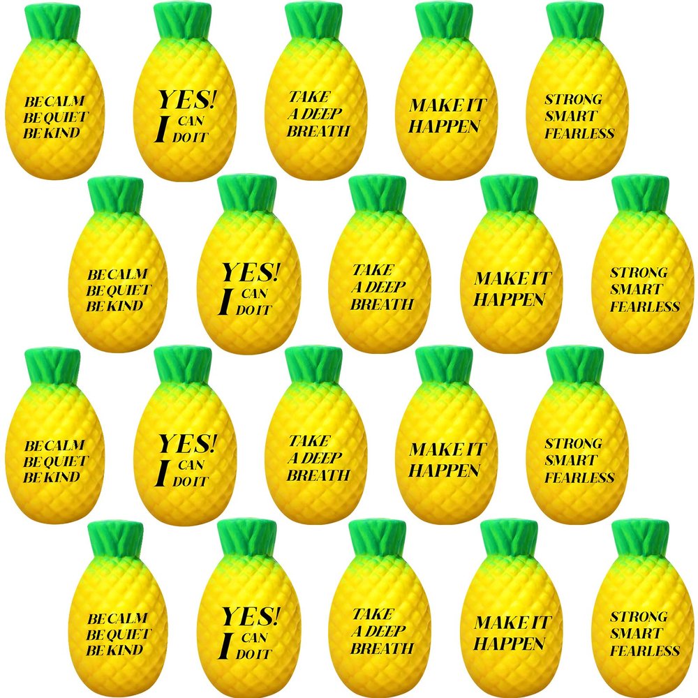 20 Pcs Pineapple Stress Ball Motivational Fidget Toys Fruit Stress Ball Inspirational Pineapple Party Favors for Adults Anxiety Relief Hand Exercise Motivating Encouraging, 2.09 x 1.18 Inches