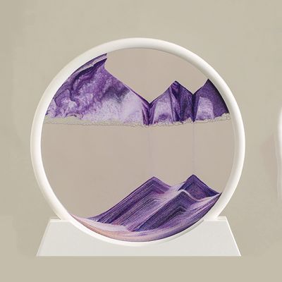 3d Moving Sand Art Picture Sand Painting In Motion with Stand Glass Sand Art Liquid Motion 360 Flip Home Office Decoration Natural Scenery Dynamic Sandscape Pictures(Color:purple,Size:A-25.5cm)
