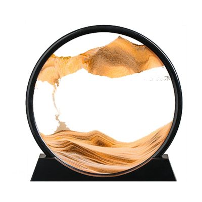 3d Moving Sand Art Picture Sand Painting In Motion with Stand Glass Sand Art Liquid Motion 360 Flip Home Office Decoration Natural Scenery Dynamic Sandscape Pictures(Color:yellow,Size:C-17.7cm)