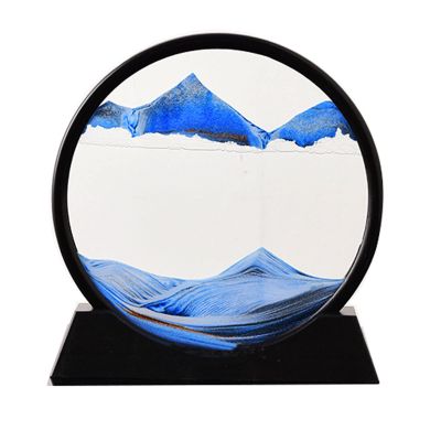 3d Moving Sand Painting Art Pictures Dynamic Round Glass Sand Art Liquid Motion 7/12 Inches 360 Rotation Moving Sand Art Decor Sandscape for Relaxation and Furniture Decoration(Color:blue,Size:7 in)