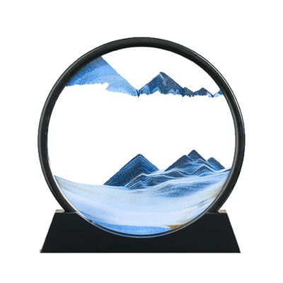 YYZYL 3D Moving Sand Art Picture Sand Painting in Motion with Stand Glass Sand Art Liquid Motion 360 Flip Home Office Decoration Natural Scenery Dynamic Sandscape Pictures(Color:Blue,Size:C-17.7cm)