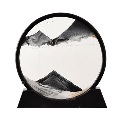 3d Moving Sand Painting Art Pictures Dynamic Round Glass Sand Art Liquid Motion 7/12 Inches 360 Rotation Moving Sand Art Decor Sandscape for Relaxation and Furniture Decoration(Color:black,Size:7 in