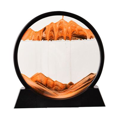3d Moving Sand Painting Art Pictures Dynamic Round Glass Sand Art Liquid Motion 7/12 Inches 360 Rotation Moving Sand Art Decor Sandscape for Relaxation and Furniture Decoration(Color:yellow,Size:7 i