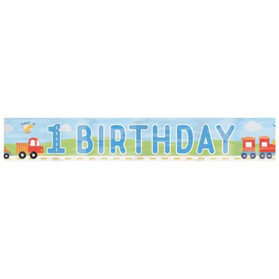 On The Road 1st Birthday Foil Banner - 12' (Pack Of 1) - Multicolor Happy Birthday Sign For Kids Party Decoration
