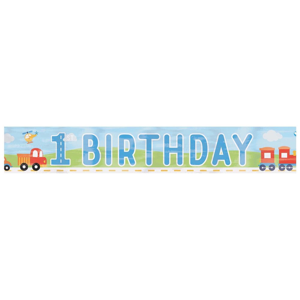 On The Road 1st Birthday Foil Banner - 12' (Pack Of 1) - Multicolor Happy Birthday Sign For Kids Party Decoration