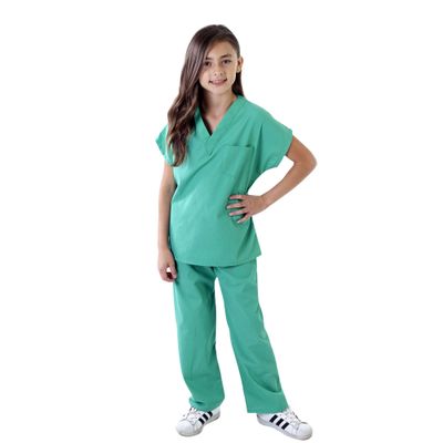 ACTIVE UNIFORMS Kids Scrubs Set Super Soft Children Scrub Set Kids Doctor Dress up (12/14, Surgical Green)
