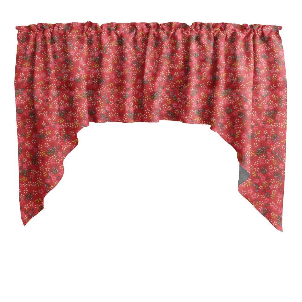Zen Creative Designs Small Flowers Allover Print Swag Cotton Window Valance Home Dcor Bedroom Nursery Kitchen Window (Red Background)