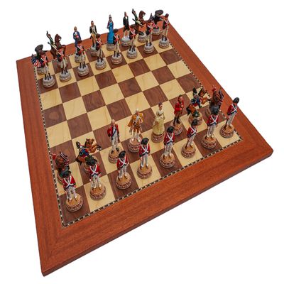 American Revolutionary War of Independence Hand Painted Luxury Pewter Chessmen & Astor Place Chess Board from Spain