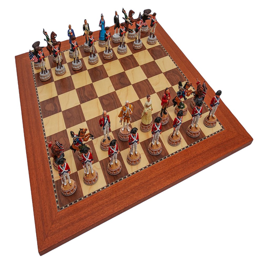 American Revolutionary War of Independence Hand Painted Luxury Pewter Chessmen & Astor Place Chess Board from Spain