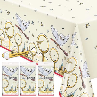 Unique Harry Potter 3 Count Tablecovers - Party Supplies with Hogwarts Castle Owl Stars Backdrop - Kid Theme Wizard Birthday Supply Decor, Set of Table Bulk Decoration Kit