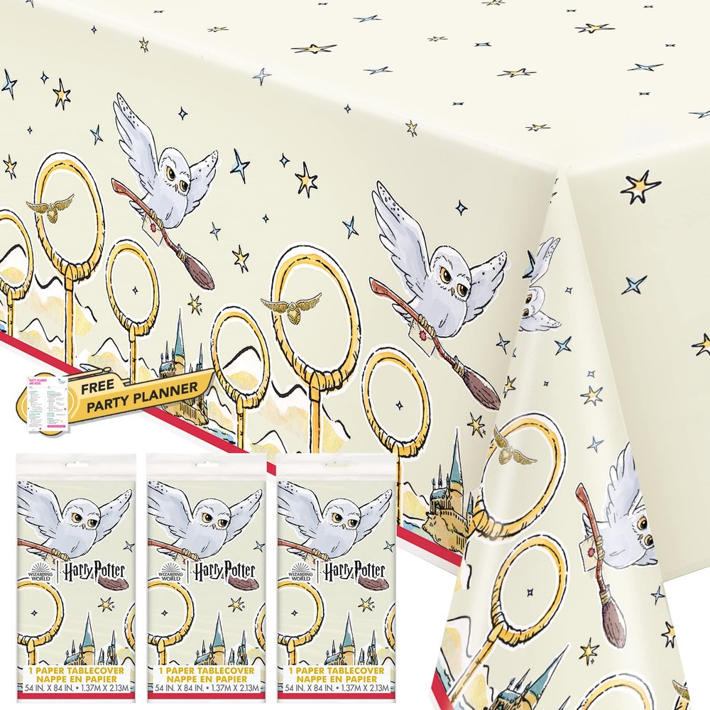 Unique Harry Potter 3 Count Tablecovers - Party Supplies with Hogwarts Castle Owl Stars Backdrop - Kid Theme Wizard Birthday Supply Decor, Set of Table Bulk Decoration Kit